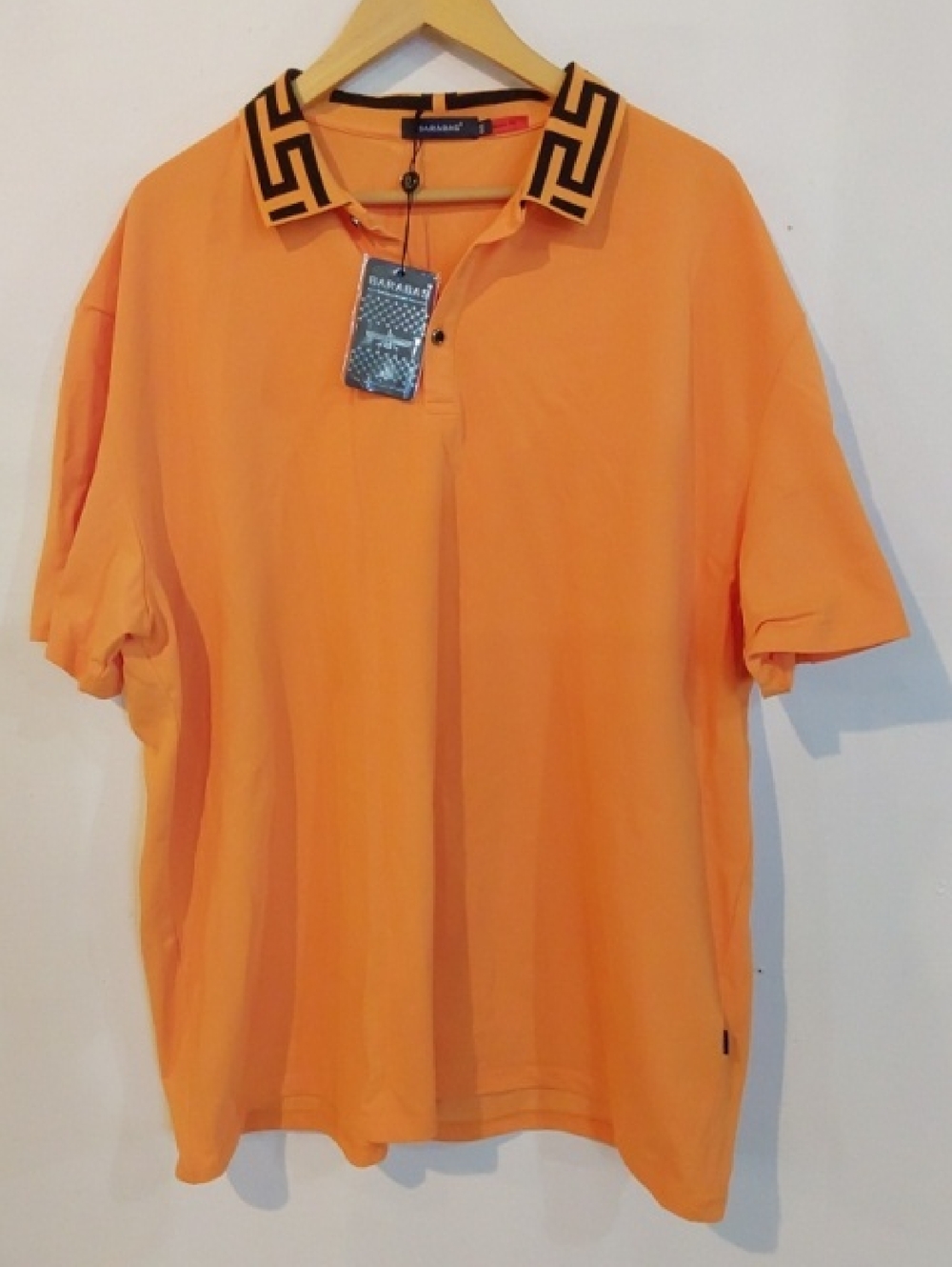 Barabas|Men's Orange Polo Dress Sport Shirt w/Black Patterned Collar Designer 5X